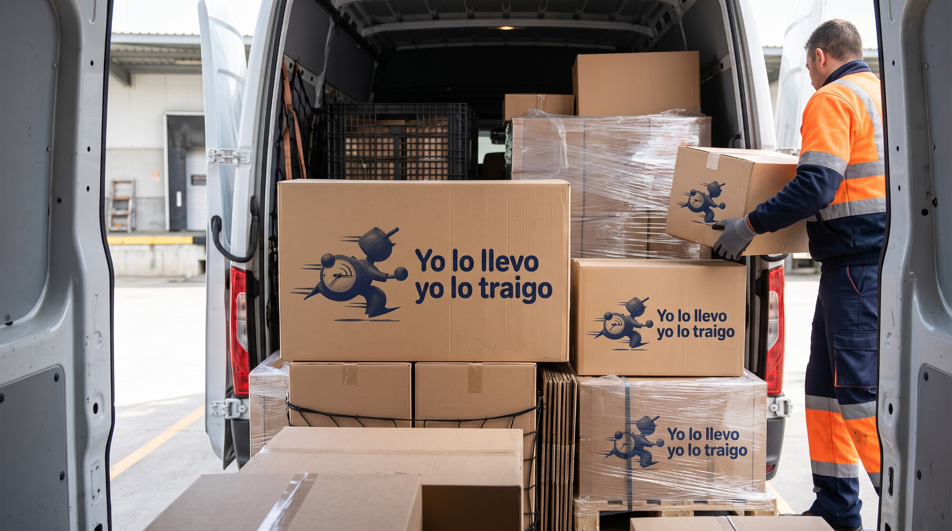Unidad de fletes de Yo Lo Llevo cargada con cajas con el logotipo de la empresa