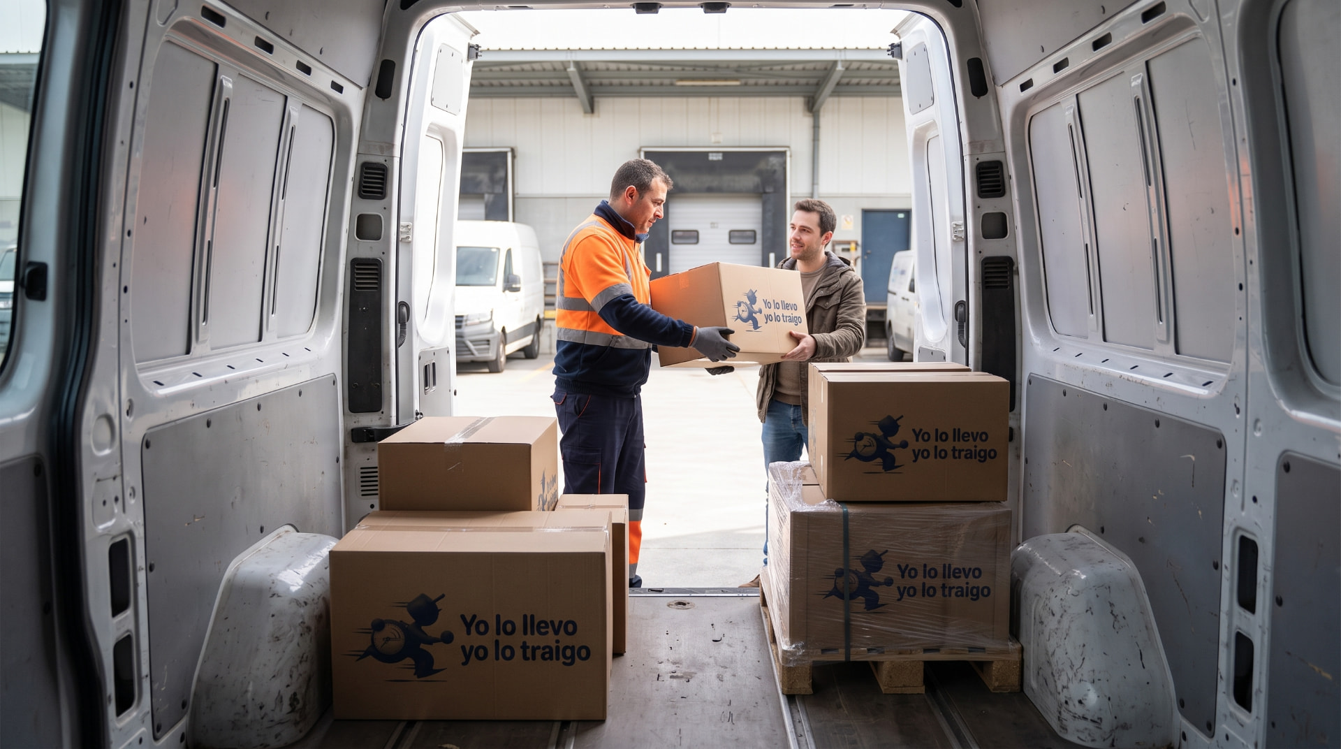 Operador de Yo Lo Llevo entregando una caja con el logotipo de la empresa