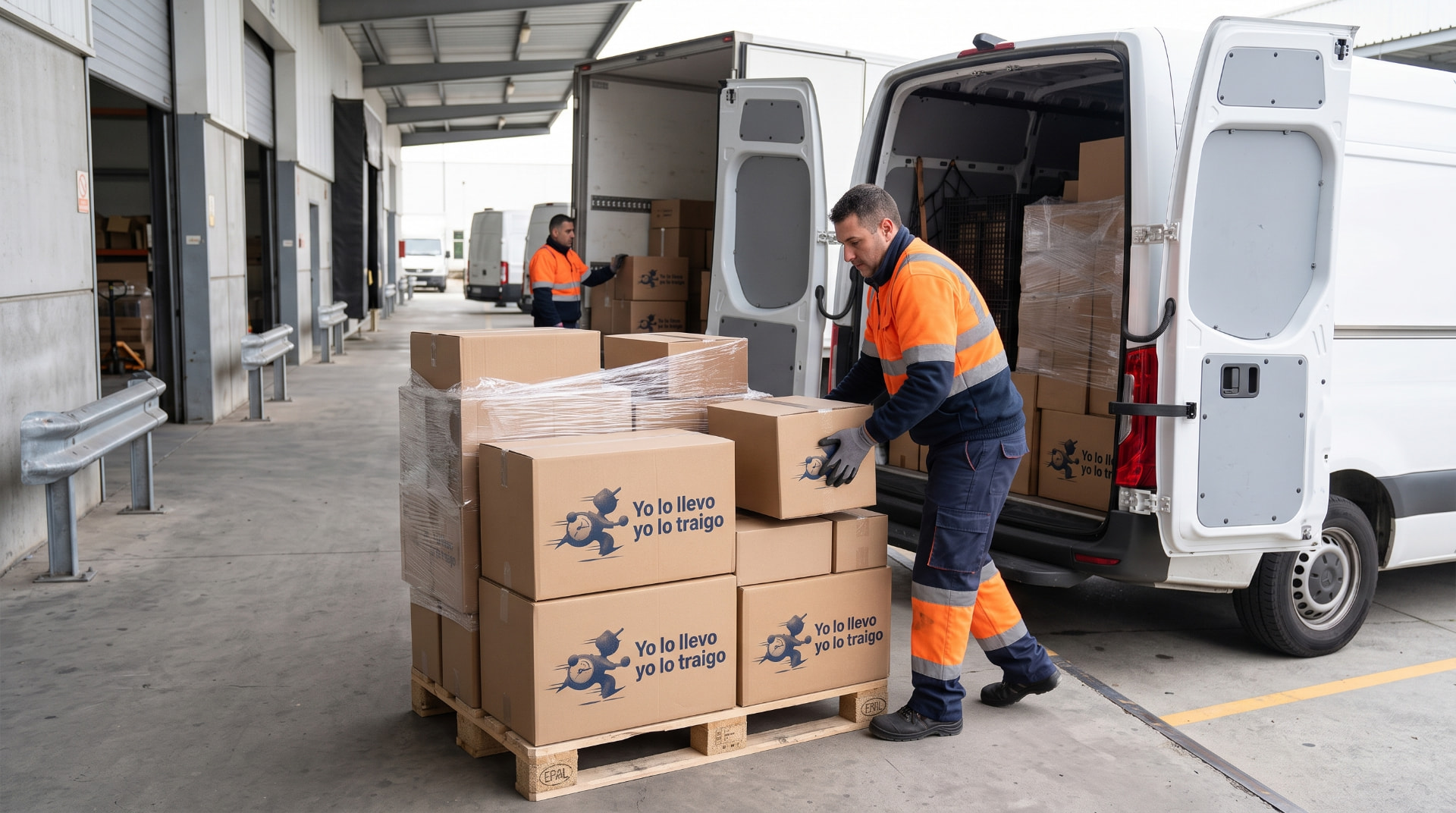 Tarima con cajas de Yo Lo Llevo, Yo Lo Traigo lista para transporte nacional